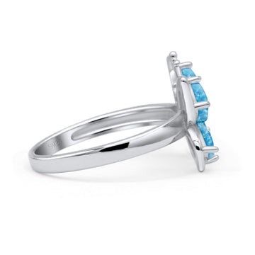 Butterfly Thumb Ring Band Statement Fashion Ring Lab Created Blue Opal Round CZ 925 Sterling Silver